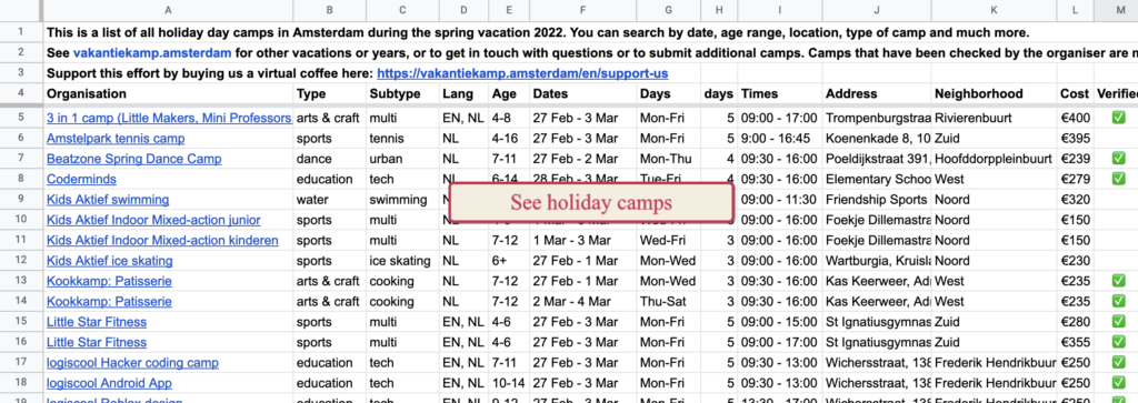 open vacation camps for kids in amsterdam spring vacation 2023