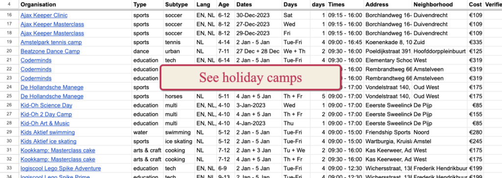 open vacation camps for kids in amsterdam christmas vacation 2023