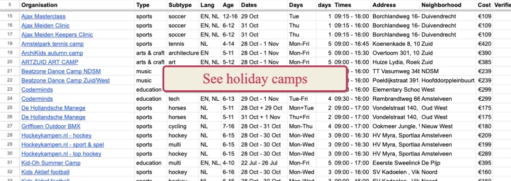 open vacation camps for kids in amsterdam fall vacation 2024