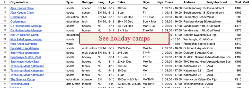 open vacation camps for kids in amsterdam Christmas vacation 2024