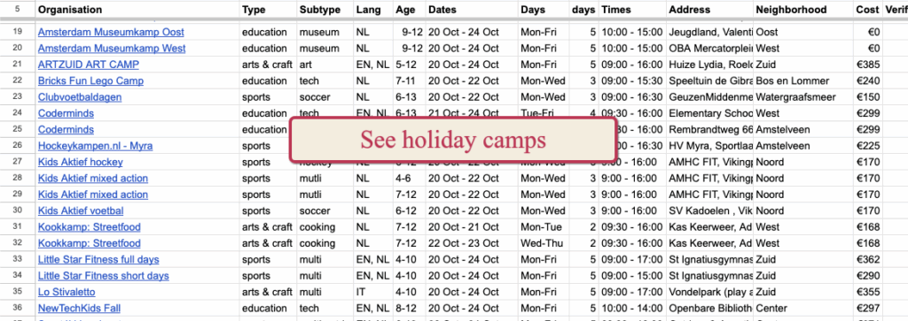 open vacation camps for kids in amsterdam fall vacation 2025
