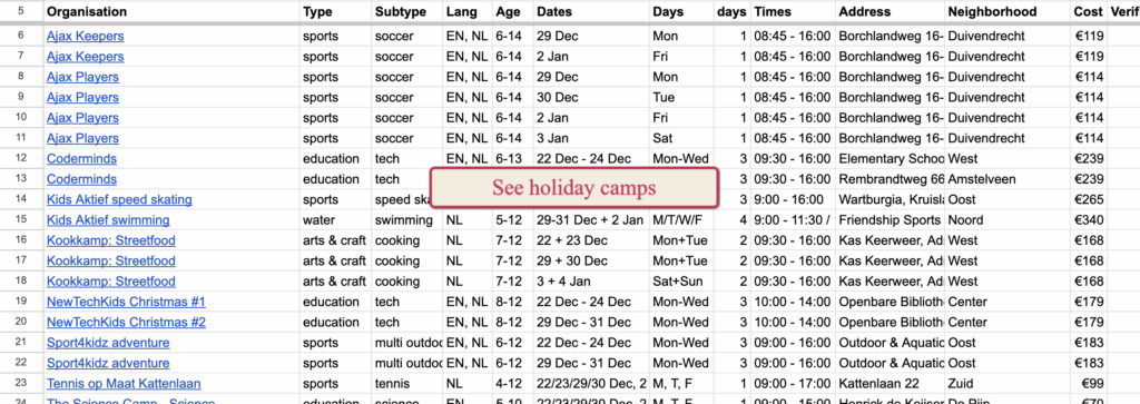 open vacation camps for kids in amsterdam christmas vacation 2025