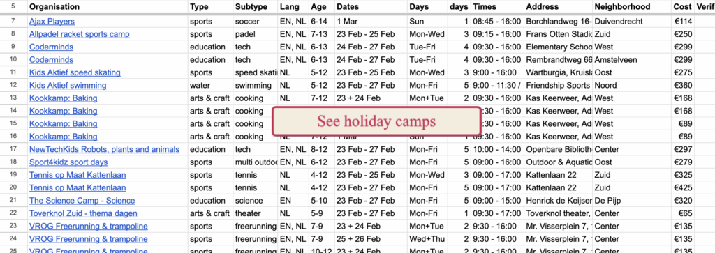 open vacation camps for kids in amsterdam spring vacation 2026